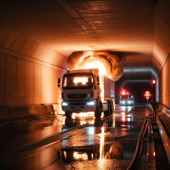 Spectacular fire of a heavy goods vehicle yesterday morning in the Fréjus tunnel